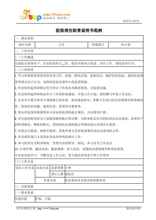 医院审计部主任岗位职责说明书