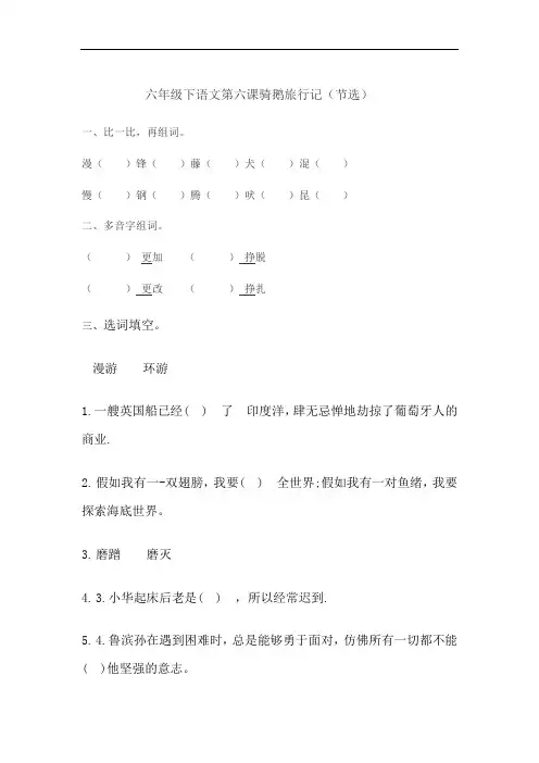 【精品】六年级下册语文同步练习 第六课骑鹅旅行记(节选)一课一练(人教部编版,含答案)