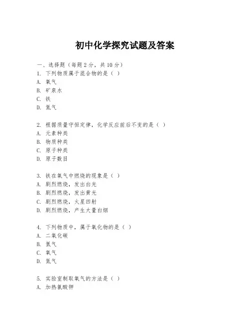 初中化学探究试题及答案