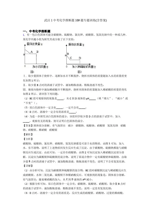 武汉1中考化学推断题100题专题训练(含答案)