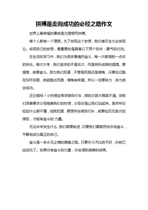 拼搏是走向成功的必经之路作文