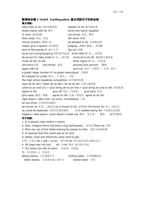 高一英语新课标必修1 unit 4  重点词组总结