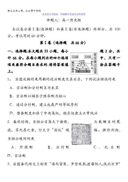 辽宁省沈阳市东北育才学校高中部2016-2017学年高一历史周练2(一前三单元)含答案