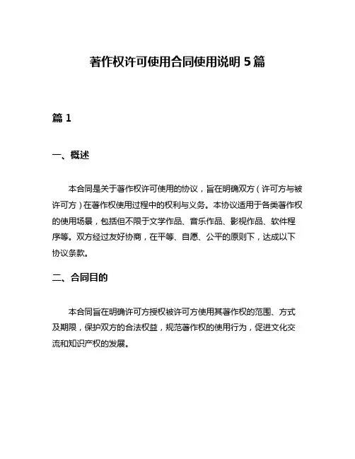 著作权许可使用合同使用说明5篇