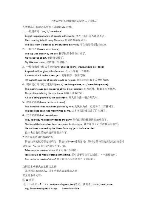 中考各种时态的被动语态举例与专项练习