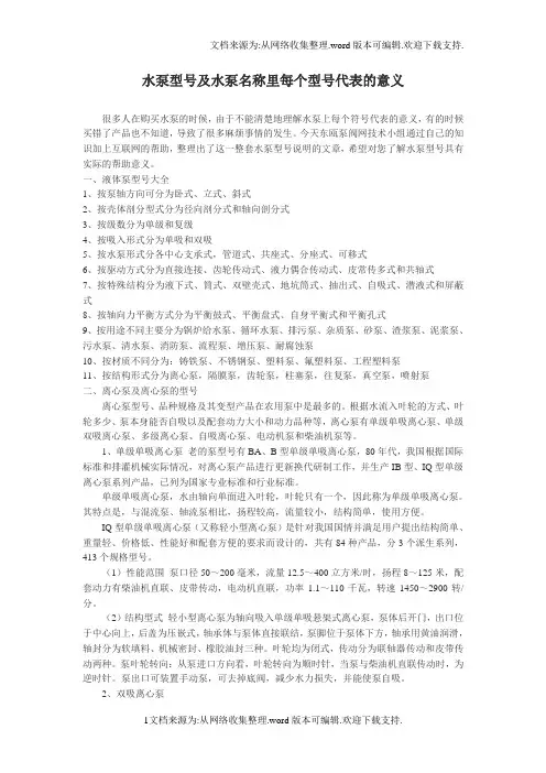 水泵型号及水泵名称里每个型号代表的意义