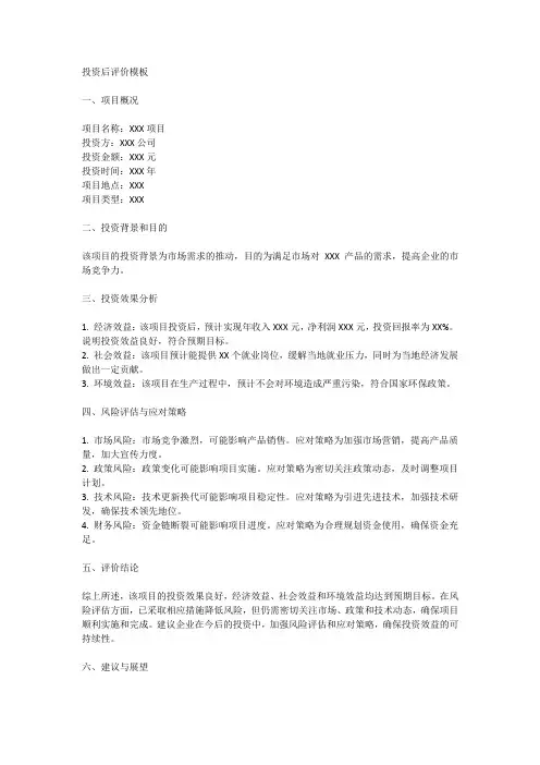 投资后评价模板
