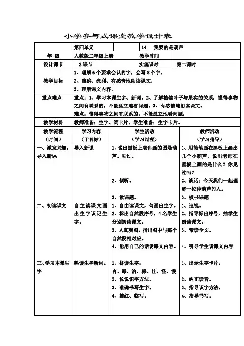 人教新课标小学语文 二年级上册《课文 14 我要的是葫芦》优质课教学设计_1