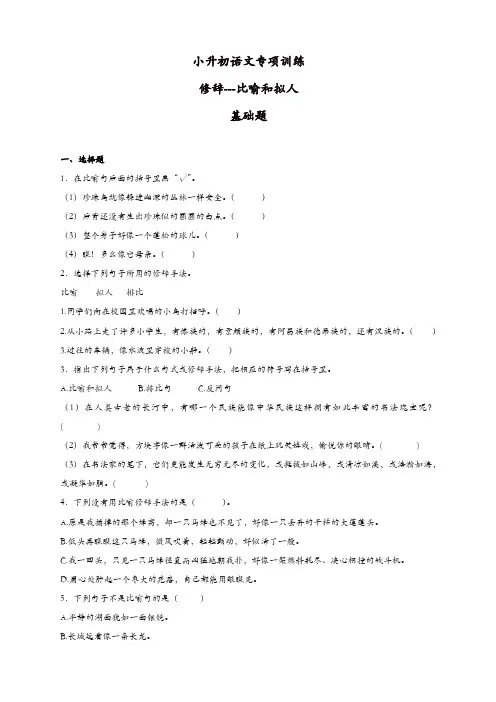 小升初语文知识专项训练(基础知识二)-9.修辞--比喻和拟人(19页)[精品]