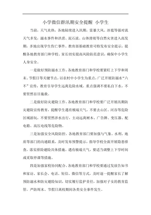 小学微信群汛期安全提醒 小学生