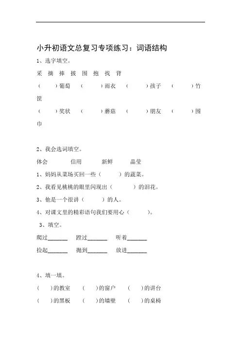 小升初语文总复习专项练习词语结构附答案