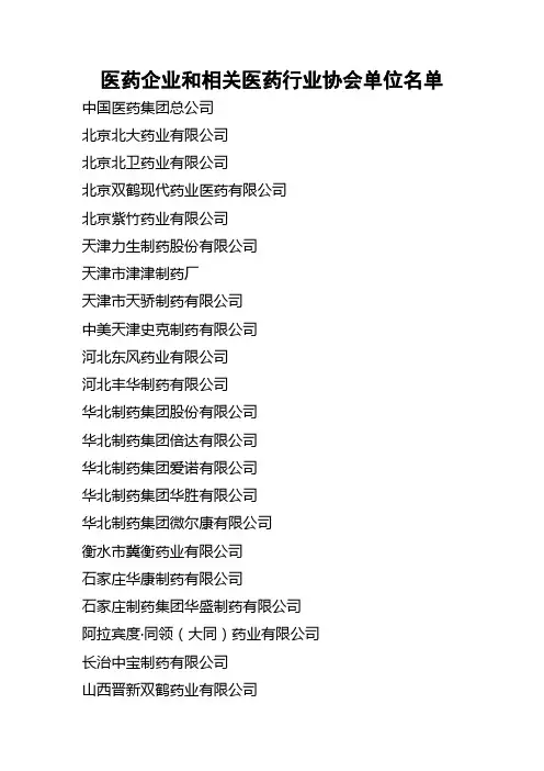 医药企业和相关医药行业协会单位名单