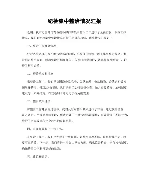 纪检集中整治情况汇报