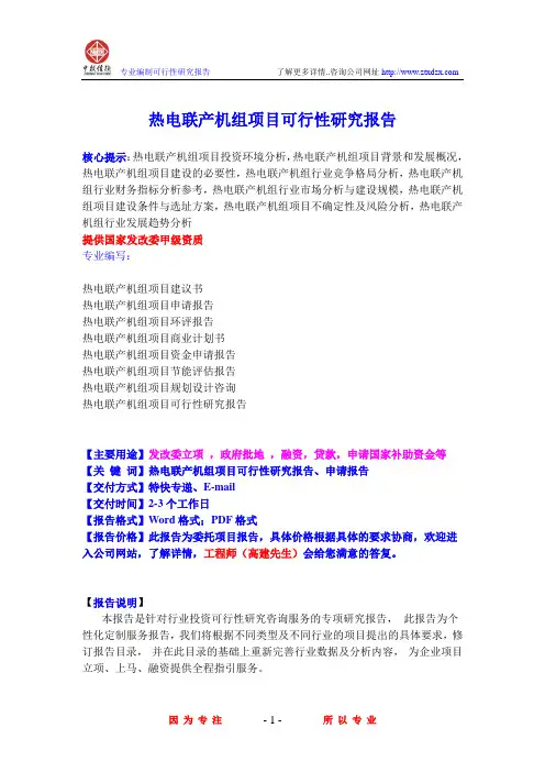 热电联产机组项目可行性研究报告