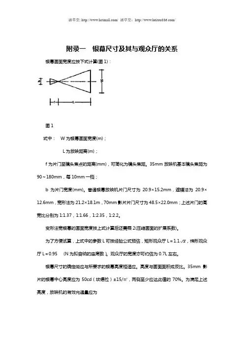 附录一 银幕尺寸及其与观众厅的关系