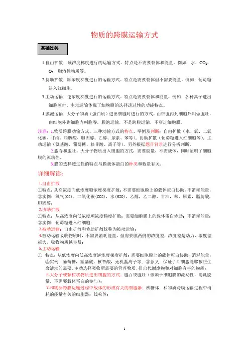 2013届高考生物一轮复习原创教案：9-物质的跨膜运输方式