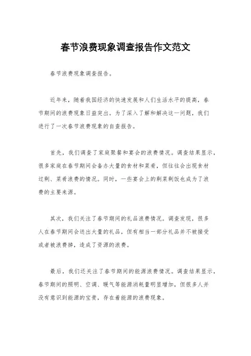 春节浪费现象调查报告作文范文