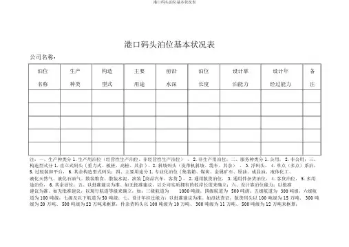 港口码头泊位基本情况表