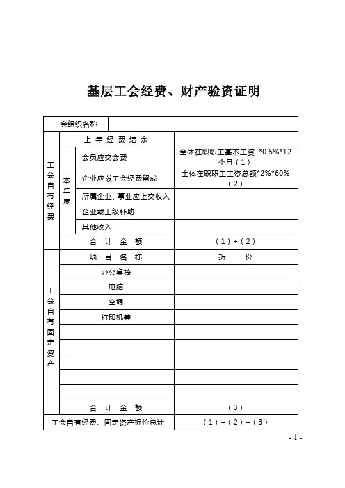 基层工会经费、财产验资证明表