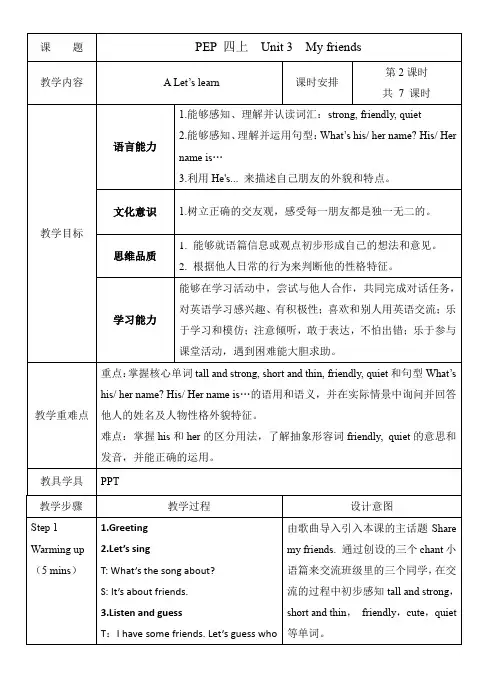 Unit3 My friends--A Let's learn-2024学年人教PEP版英语四上