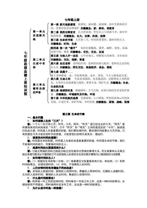 2019届人民版七年级政治上册复习：第3课-生命的节奏(含答案)