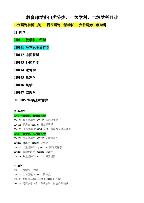 学科门类,一级学科