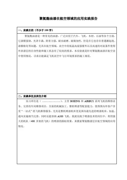 聚氨酯油漆在航空领域的应用实践报告