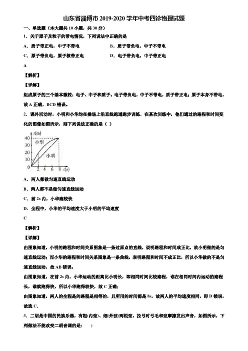山东省淄博市2019-2020学年中考四诊物理试题含解析