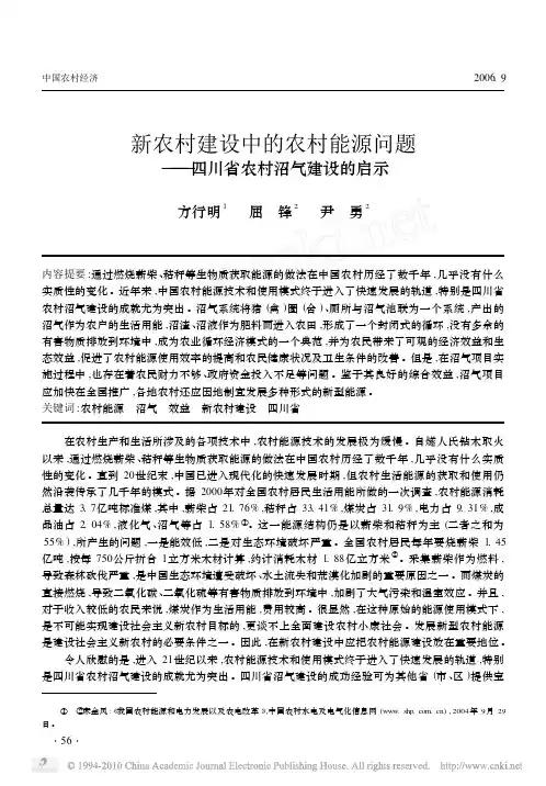 新农村建设中的农村能源问题_四川省农村沼气建设的启示