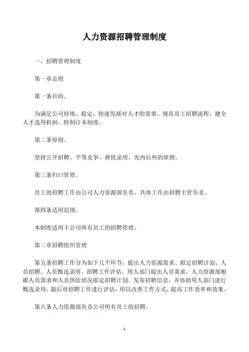 人力资源招聘管理制度