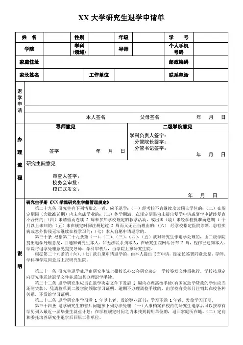 研究生退学申请表
