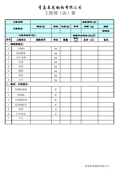 钢结构预算表格