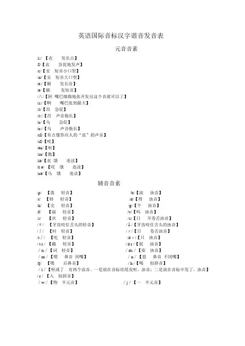 英语国际音标汉字谐音发音表