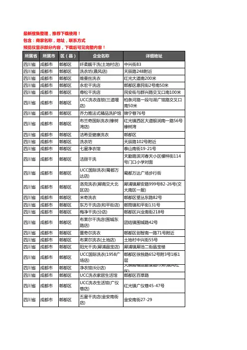 新版四川省成都市郫都区洗衣店企业公司商家户名录单联系方式地址大全254家