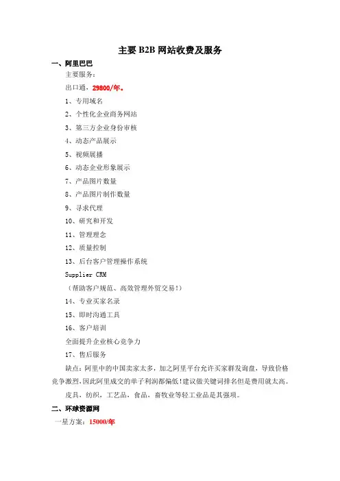 主要B2B网站收费及服务