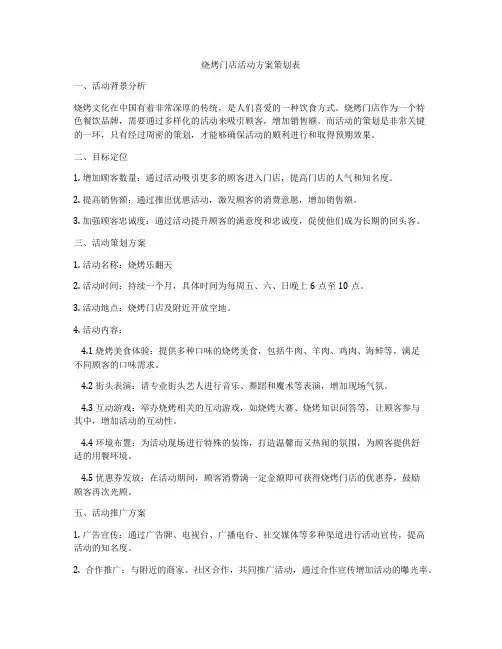 烧烤门店活动方案策划表