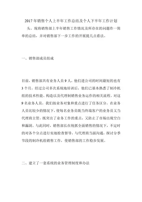 年销售个人上半年工作总结及个人下半年工作计划.doc