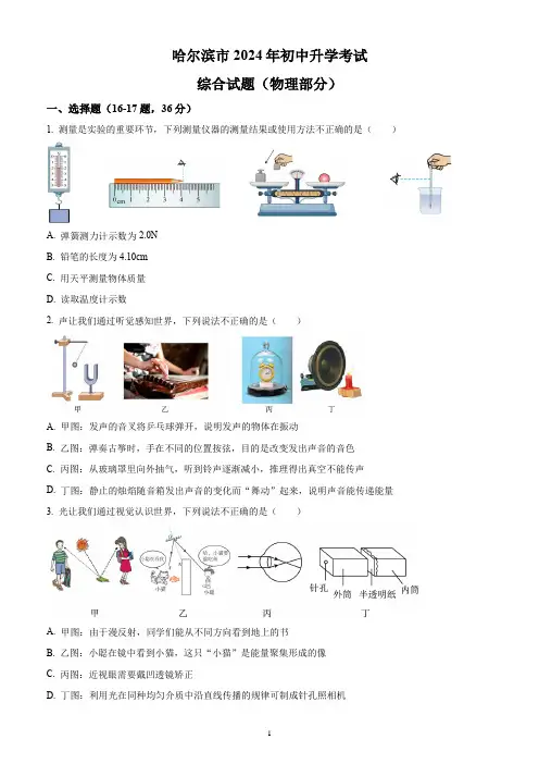 2024年黑龙江省哈尔滨市中考物理试题(含答案解析)