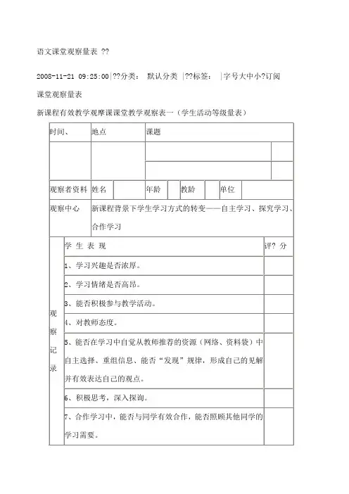 语文课堂观察量表