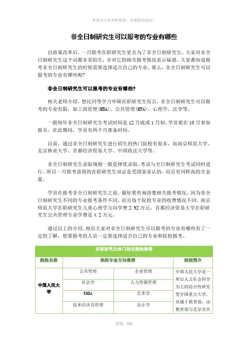 非全日制研究生可以报考的专业有哪些