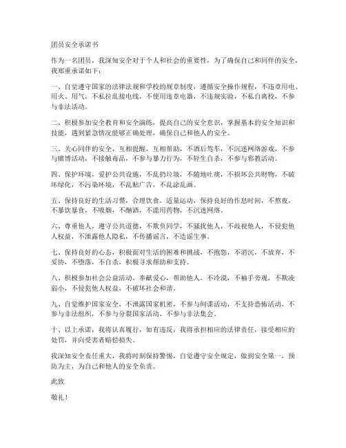 团员安全承诺书模板