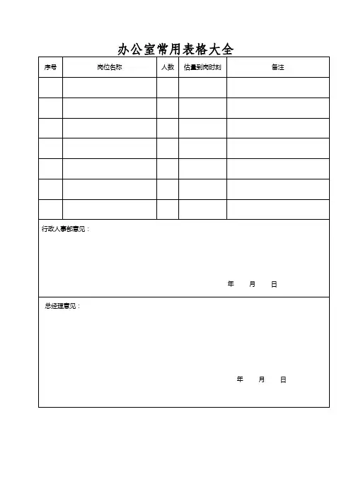 办公室常用表格大全