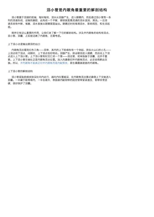 泪小管是内眼角最重要的解剖结构