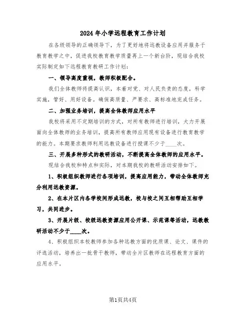 2024年小学远程教育工作计划（二篇）