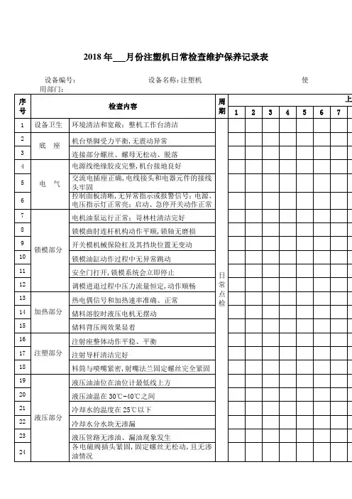 注塑机详细版日常检查维护保养记录表