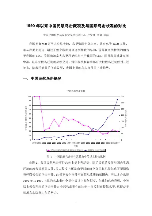 1990 年以来中国民航鸟击概况及与国际鸟击状况的对比