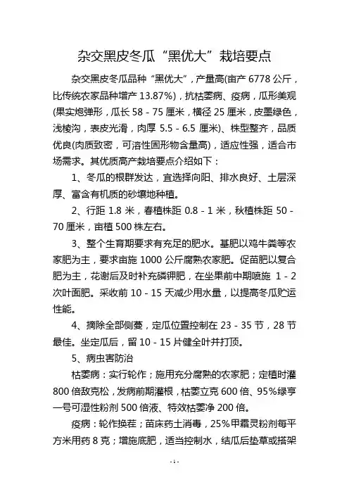 杂交黑皮冬瓜“黑优大”栽培要点