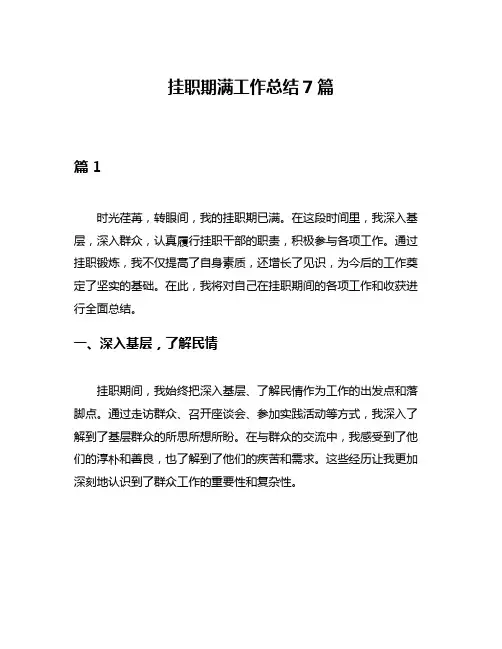 挂职期满工作总结7篇