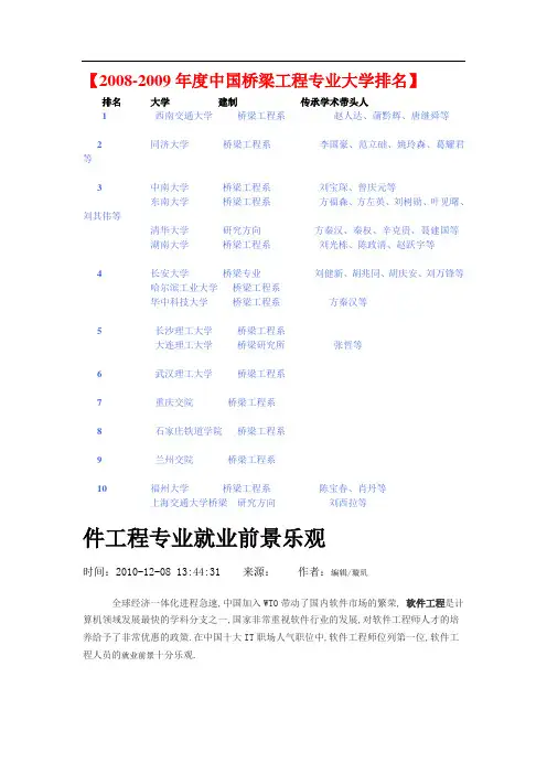 中国桥梁工程专业大学排名