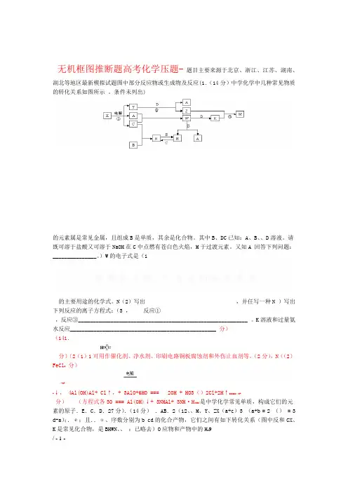 高考化学压题无机框图推断题答案